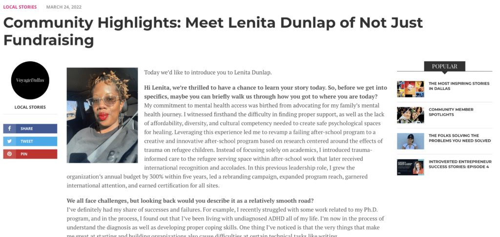 Community Highlights: Meet Lenita Dunlap of Not Just Fundraising